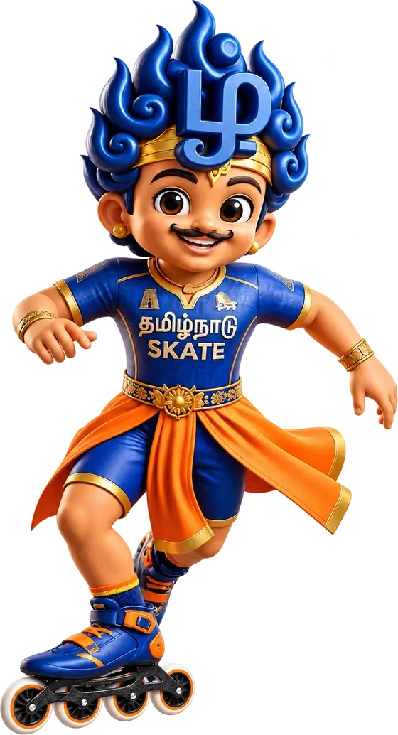 Arasan Vetrivelan, the official mascot, on inline skates